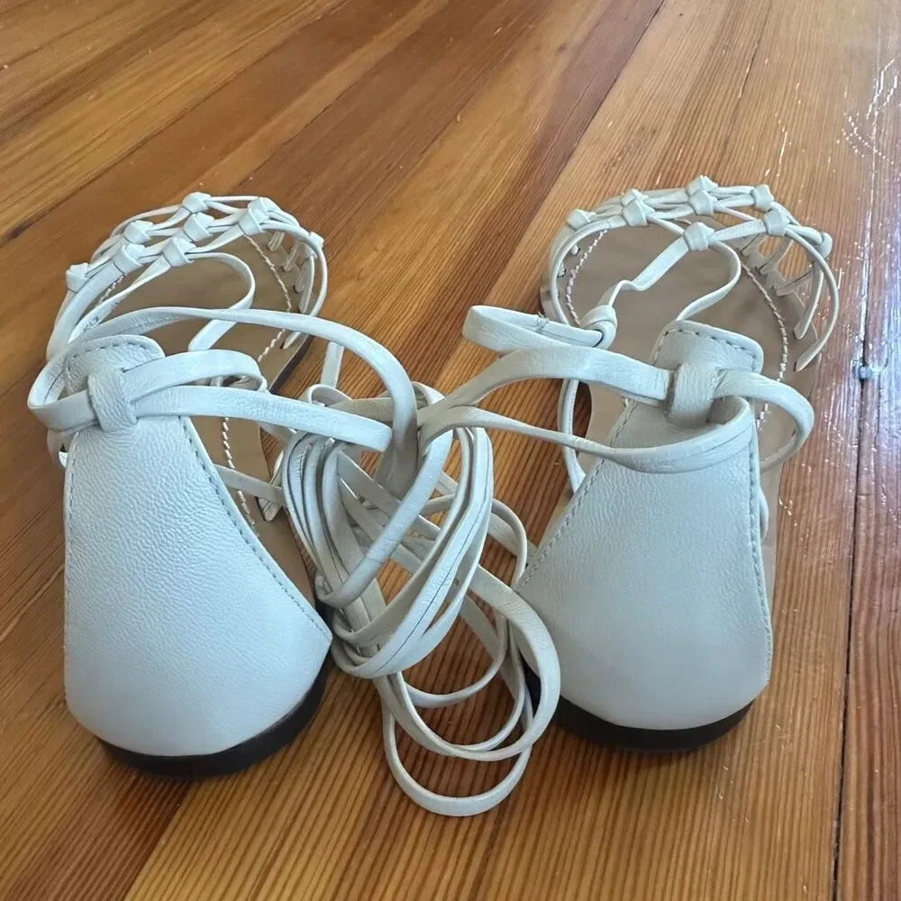 J. Crew RARE Zadie Knotted Woven Lace-Up Flat Sandals in White Size 7